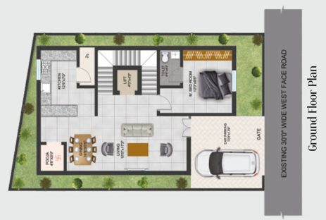 West Facing Villa - Ground Floor Plan
